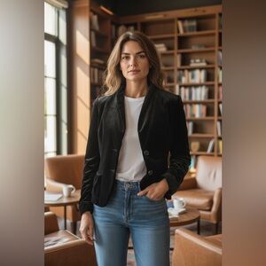 Theory Size 10 Black Crushed Velvet Blazer